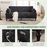 Modern style chenille 2-seater wood-legged sofa with LED light, USB charging port and storage bag W395P318548