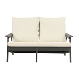 HIPS Loveseat with Cushion, Wood Grain Outdoor Garden Sofa, Sofa Set for Porch, Poolside, Terrace, W1209114909