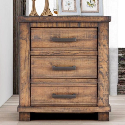 ZUN Rustic Three Drawer Reclaimed Solid Wood Framhouse Nightstand WF298401AAD