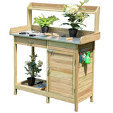 Solid Wood Garden Potting Bench Large Metal Tabletop, Big Drawer, Removable Shelf, 3 Hooks 64506155