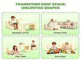 1 PC Kids Modular Sofa Set, 1 Table & 2 Chairs with 2 Round Cushions, White Corduroy Kids Sofa 87109911