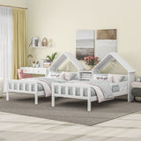 Double Twin Size Platform Bed with House-shaped Headboard and a Built-in Nightstand, White WF306928AAK