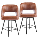 2 Pcs Brown PU Swivel Bar Stools with Open Backrest & Metal Legs 84895321