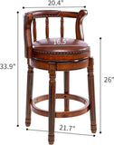 Seat Height 26'' swivel Cow top Leather Wooden Bar Stools 360 Degree Swivel Bar Height Chair with W2195135476