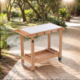 Outdoor Wooden Grill Cart Table with Wheels, Metal Top and Storage, for Patio Backyard Garden BBQ W2640P292929