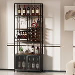 ZUN 82.7" Industrial Standing Wine Rack with Glass Rack Tall Freestanding Floor Bar Cabinet WF325111AAB