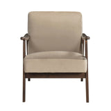 Mid-Century Modern Design 1pc Accent Chair Light Brown Velvet Upholstery Dark Walnut Finish Wood, B011P256601