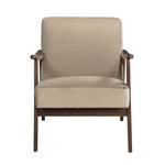 ZUN Mid-Century Modern Design 1pc Accent Chair Light Brown Velvet Upholstery Dark Walnut Finish Wood, B011P256601