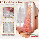 7ft Pink Pencil Christmas Tree, 527 Snow-Flocked Tips, 180 Warm White LEDs w/ 28282556