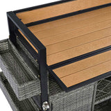 K&K 52.8"W Wicker Outdoor Grill Cart with Extended Plastic Wood Table Top, Rolling Kitchen Island on N707P233747G