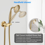 Single-Handle 4-Spray Patterns Bathroom Rain Shower Faucet with Body Jet Handshower in Brushed Gold W1219133589