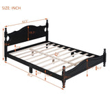 Queen Size Wood Platform Bed Frame,Retro Style Platform Bed with Wooden Slat Support,Black WF310132AAB