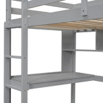 ZUN Twin Size Loft Bed with desk and shelves, Safety Guardrail and ladder,Grey W504P181852