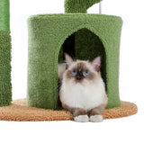 ZUN Cactus Cat Tree Cat Tower with Warmy Condo, Plush Perches, Sisal Scratching Post and Fluffy Balls 97073678