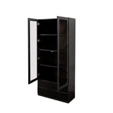 Display Cabinet with Glass Doors, Curio Storage Cabinet with 2-Drawer, Bookcase with LED Lights, W331P279829