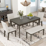 ZUN 6-Piece Dining Table Set with Upholstered Dining Chairs and Bench,Farmhouse Style, Tapered Legs, 55911232