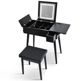 ZUN 27.9'' Black Makeup Vanity Desk with Flip Top Mirror and LED Light, Dressing Table with Charging N704P210491B