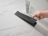 12 Inch Linear Shower Drain with Removable Square Patterned Grate, 304 Stainless Steel with Hair 44188457