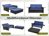 Patio Rattan Daybed Set, 2-in-1 Wicker Loveseat Sofa with Multipurpose Ottoman & Retractable Side 11310805