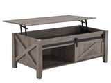 Lift Top Coffee Table with Sliding Barn Door, Farmhouse X Side Design, Hidden 46696820