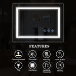 ZUN 32x24inch Glossy Brushed Silver 3000-6000K LED Bathroom Mirror With Lights,Anti-Fog Dimmable Lighted 52511530