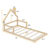 Twin Size Wood Floor Bed with House-shaped Headboard, Natural WF304145AAN