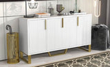 TREXM Modern sideboard with Four Doors, Metal handles & Legs and Adjustable Shelves Kitchen Cabinet WF295368AAK