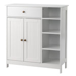 ZUN Double-Door Bathroom Cabinet with 2, Adjustable Panels, 1 Drawer and 3 Side Shelves, White 21280126