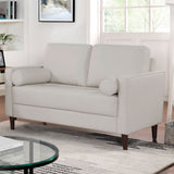 Contemporary Style Off-White 1pc Loveseat Leatherette Upholstered Bench Style Seating Bolster B011P203540