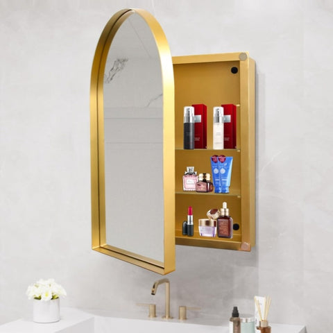 ZUN 24x36 Inch Arched Recessed Medicine Cabinet, Metal Framed Bathroom Wall Cabinet with Mirror and W1435P182923
