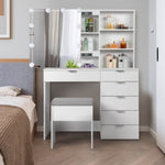 ZUN FCH Particleboard Triamine Veneer 6 Pumps 2 Shelves Mirror Cabinet 3 Tone Light Bulbs Dressing Table 22107168