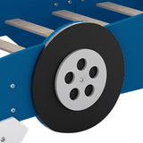Twin Size Race Car-Shaped Platform Bed with Wheels,Blue WF311965AAC