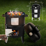 ZUN Vertical Steel Charcoal Smoker, Heavy Duty Double Layer Round BBQ Grill for Outdoor Cooking, Black 53758483