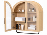 Bathroom Wall with Double Glass Doors 3 Shelves and Towel Bar Arched-top MDF Bathroom 30199242
