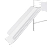 Metal House Bed With Slide, Twin Size Metal Loft Bed with Two-sided writable Wooden Board MF294384AAK