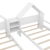 Double Twin Size Platform Bed with House-shaped Headboard and a Built-in Nightstand, White WF306928AAK