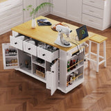 K&K 53inch Large Island with Drop Leaf, Power Outlet, Door Internal Storage Rack, Rolling N707P185531W