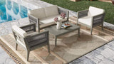 ZUN 4-Pieces Acacia Wood Patio Furniture, Outdoor Furniture with Coffee Table, Patio Conversation N780P171148F