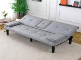 The 67-inch light gray PVC multi-functional sofa bed, with a foldable and cup holder design, makes W3371P354627
