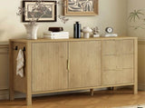 U-Style Modern Wave-Pattern Sideboard with 3 Drawers, Large Storage Buffet Cabinet with Hooks and N711P345172O