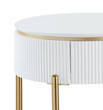 White High Gloss and Gold End Table with Metal Leg B062P209067
