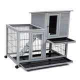Detachable Rabbit Hutch with Removable Tray and Rolling Casters, GrayWhite W2181P190614