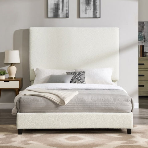 ZUN Bridgevine Home Queen Size White Boucle Upholstered Platform Bed B108P160258
