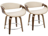 Curvini Mid-Century Modern Counter Stool in Walnut Wood and Cream Fabric by LumiSource - Set of 2 B202P221708