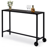 55" Outdoor Bar Table with Wheels, Rectangle Narrow Counter Height Table, Ideal Bar Height Table for 08317039