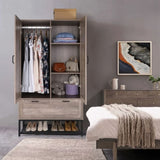 MDF & Particleboard Triamine Veneer 2 Doors 1 Pump Wooden Wardrobe Grey 44264326
