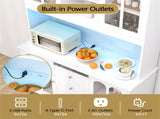 73 Inch White Kitchen Pantry Cabinet with Customizable LED Lights & Built-in Charging Station 40812631