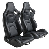 2PC New Universal Bucket Racing Seats Black Stitch Black PVC Leather Reclinable Carbon Look Leather W1739P301124