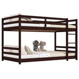 Brown painted pine twin wooden bed with head and tail cross rails, can be split into single bed or 07567396