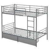 Twin Over Twin Convertible Bunk Bed with 2 Storage Drawers, Metal Bunk Bed Can be 58532352